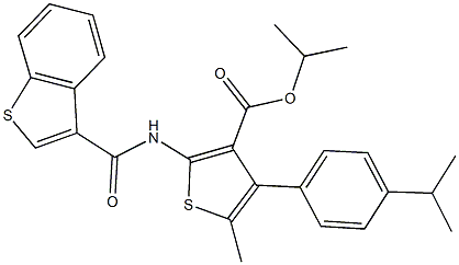 isopropyl 2-[(1-benzothien-3-ylcarbonyl)amino]-4-(4-isopropylphenyl)-5-methyl-3-thiophenecarboxylate Struktur