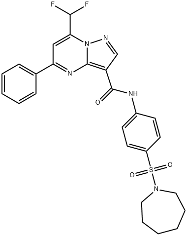 N-[4-(1-azepanylsulfonyl)phenyl]-7-(difluoromethyl)-5-phenylpyrazolo[1,5-a]pyrimidine-3-carboxamide Struktur