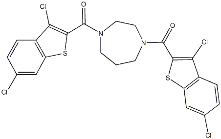 1,4-bis[(3,6-dichloro-1-benzothien-2-yl)carbonyl]-1,4-diazepane Struktur