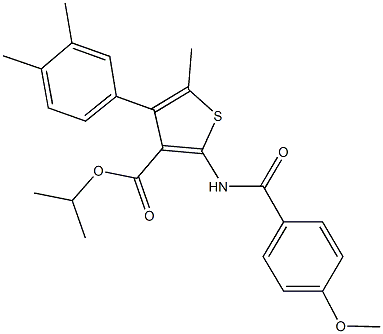 isopropyl 4-(3,4-dimethylphenyl)-2-[(4-methoxybenzoyl)amino]-5-methyl-3-thiophenecarboxylate Struktur