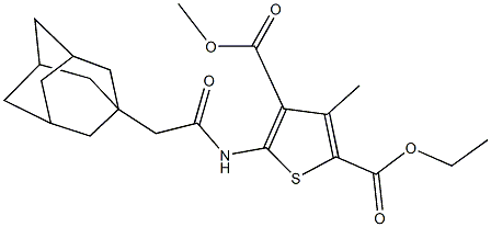 2-ethyl 4-methyl 5-[(1-adamantylacetyl)amino]-3-methyl-2,4-thiophenedicarboxylate Struktur