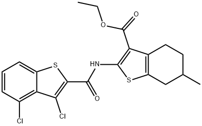 ethyl 2-{[(3,4-dichloro-1-benzothien-2-yl)carbonyl]amino}-6-methyl-4,5,6,7-tetrahydro-1-benzothiophene-3-carboxylate Struktur