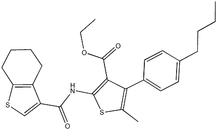 ethyl 4-(4-butylphenyl)-5-methyl-2-[(4,5,6,7-tetrahydro-1-benzothien-3-ylcarbonyl)amino]-3-thiophenecarboxylate Struktur