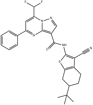 N-(6-tert-butyl-3-cyano-4,5,6,7-tetrahydro-1-benzothien-2-yl)-7-(difluoromethyl)-5-phenylpyrazolo[1,5-a]pyrimidine-3-carboxamide Struktur