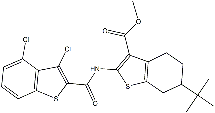 methyl 6-tert-butyl-2-{[(3,4-dichloro-1-benzothien-2-yl)carbonyl]amino}-4,5,6,7-tetrahydro-1-benzothiophene-3-carboxylate Struktur