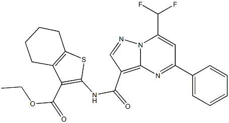 ethyl 2-({[7-(difluoromethyl)-5-phenylpyrazolo[1,5-a]pyrimidin-3-yl]carbonyl}amino)-4,5,6,7-tetrahydro-1-benzothiophene-3-carboxylate Struktur