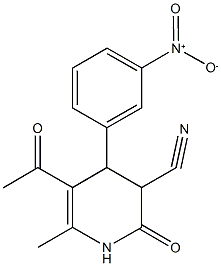 5-acetyl-4-{3-nitrophenyl}-6-methyl-2-oxo-1,2,3,4-tetrahydropyridine-3-carbonitrile Struktur