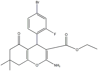 ethyl 2-amino-4-(4-bromo-2-fluorophenyl)-7,7-dimethyl-5-oxo-5,6,7,8-tetrahydro-4H-chromene-3-carboxylate Struktur