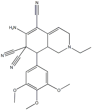 6-amino-2-ethyl-8-(3,4,5-trimethoxyphenyl)-2,3,8,8a-tetrahydroisoquinoline-5,7,7(1H)-tricarbonitrile Struktur