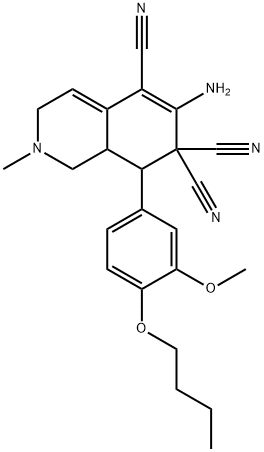 6-amino-8-(4-butoxy-3-methoxyphenyl)-2-methyl-2,3,8,8a-tetrahydro-5,7,7(1H)-isoquinolinetricarbonitrile Struktur