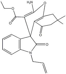 ethyl 1'-allyl-2-amino-7,7-dimethyl-2',5-dioxo-1',3',5,6,7,8-hexahydrospiro[4H-chromene-4,3'-(2'H)-indole]-3-carboxylate Struktur