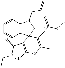 3-ethyl 5-methyl 1'-allyl-2-amino-1',3'-dihydro-6-methyl-2'-oxospiro[4H-pyran-4,3'-(2'H)-indole]-3,5-dicarboxylate Struktur