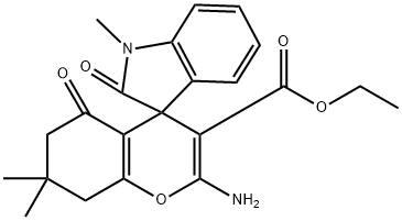 ethyl 2-amino-1',7,7-trimethyl-2',5-dioxo-1',3',5,6,7,8-hexahydro-spiro[4H-chromene-4,3'-(2'H)-indole]-3-carboxylate Struktur