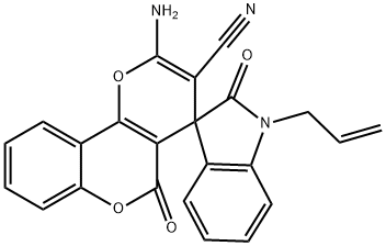 1-allyl-2'-amino-3'-cyano-1,3-dihydro-2,5'-dioxospiro[2H-indole-3,4-(4'H),(5'H)-pyrano{3,2-c}chromene] Struktur