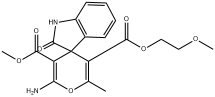 5-(2-methoxyethyl) 3-methyl 2-amino-1',3'-dihydro-6-methyl-2'-oxospiro[4H-pyran-4,3'-(2'H)-indole]-3,5-dicarboxylate Struktur