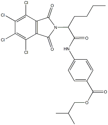 isobutyl 4-{[2-(4,5,6,7-tetrachloro-1,3-dioxo-1,3-dihydro-2H-isoindol-2-yl)hexanoyl]amino}benzoate Struktur