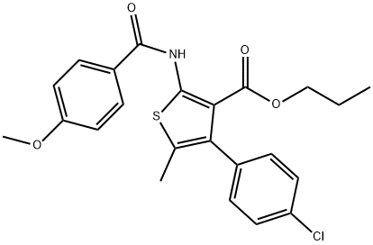 propyl 4-(4-chlorophenyl)-2-[(4-methoxybenzoyl)amino]-5-methyl-3-thiophenecarboxylate Struktur