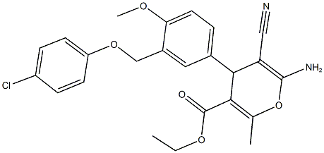 ethyl 6-amino-4-{3-[(4-chlorophenoxy)methyl]-4-methoxyphenyl}-5-cyano-2-methyl-4H-pyran-3-carboxylate Struktur