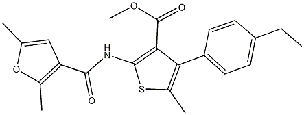 methyl 2-[(2,5-dimethyl-3-furoyl)amino]-4-(4-ethylphenyl)-5-methyl-3-thiophenecarboxylate Struktur