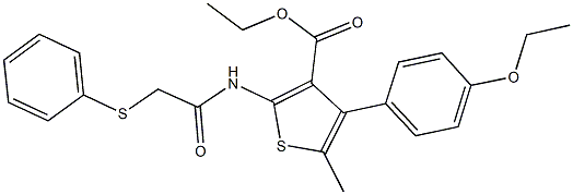 ethyl 4-(4-ethoxyphenyl)-5-methyl-2-{[(phenylsulfanyl)acetyl]amino}-3-thiophenecarboxylate Struktur