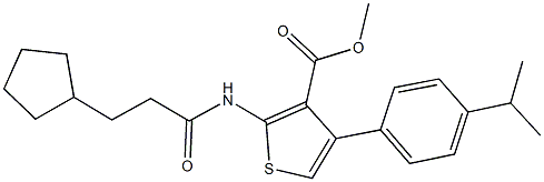 methyl 2-[(3-cyclopentylpropanoyl)amino]-4-(4-isopropylphenyl)-3-thiophenecarboxylate Struktur