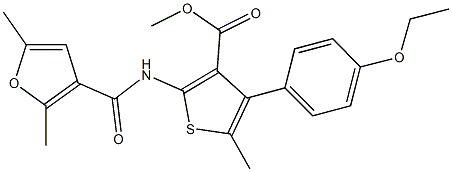 methyl 2-[(2,5-dimethyl-3-furoyl)amino]-4-(4-ethoxyphenyl)-5-methyl-3-thiophenecarboxylate Struktur