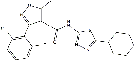 3-(2-chloro-6-fluorophenyl)-N-(5-cyclohexyl-1,3,4-thiadiazol-2-yl)-5-methyl-4-isoxazolecarboxamide Struktur