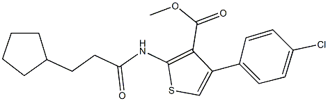 methyl 4-(4-chlorophenyl)-2-[(3-cyclopentylpropanoyl)amino]-3-thiophenecarboxylate Struktur