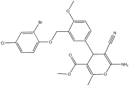 methyl 6-amino-4-{3-[(2-bromo-4-chlorophenoxy)methyl]-4-methoxyphenyl}-5-cyano-2-methyl-4H-pyran-3-carboxylate Struktur