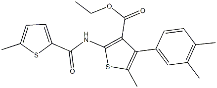 ethyl 4-(3,4-dimethylphenyl)-5-methyl-2-{[(5-methyl-2-thienyl)carbonyl]amino}-3-thiophenecarboxylate Struktur