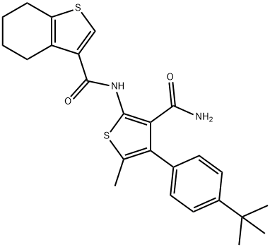 N-[3-(aminocarbonyl)-4-(4-tert-butylphenyl)-5-methyl-2-thienyl]-4,5,6,7-tetrahydro-1-benzothiophene-3-carboxamide Struktur