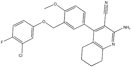 2-amino-4-{3-[(3-chloro-4-fluorophenoxy)methyl]-4-methoxyphenyl}-5,6,7,8-tetrahydro-3-quinolinecarbonitrile Struktur