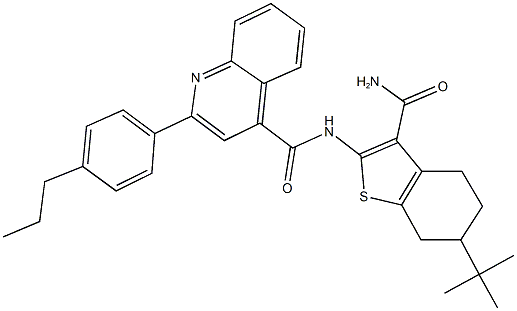 N-[3-(aminocarbonyl)-6-tert-butyl-4,5,6,7-tetrahydro-1-benzothien-2-yl]-2-(4-propylphenyl)-4-quinolinecarboxamide Struktur