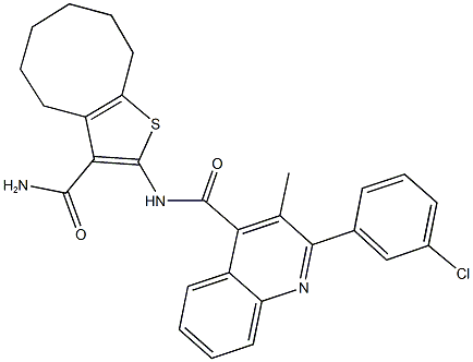 N-[3-(aminocarbonyl)-4,5,6,7,8,9-hexahydrocycloocta[b]thien-2-yl]-2-(3-chlorophenyl)-3-methyl-4-quinolinecarboxamide Struktur