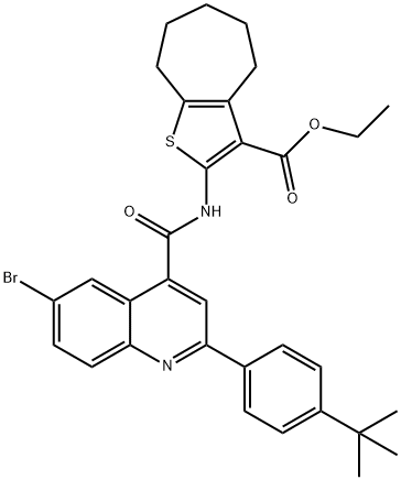 ethyl 2-({[6-bromo-2-(4-tert-butylphenyl)-4-quinolinyl]carbonyl}amino)-5,6,7,8-tetrahydro-4H-cyclohepta[b]thiophene-3-carboxylate Struktur