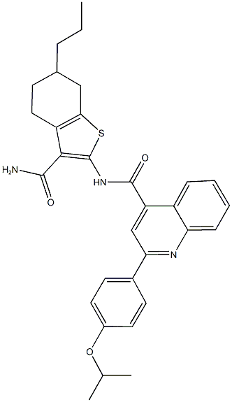 N-[3-(aminocarbonyl)-6-propyl-4,5,6,7-tetrahydro-1-benzothien-2-yl]-2-(4-isopropoxyphenyl)-4-quinolinecarboxamide Struktur