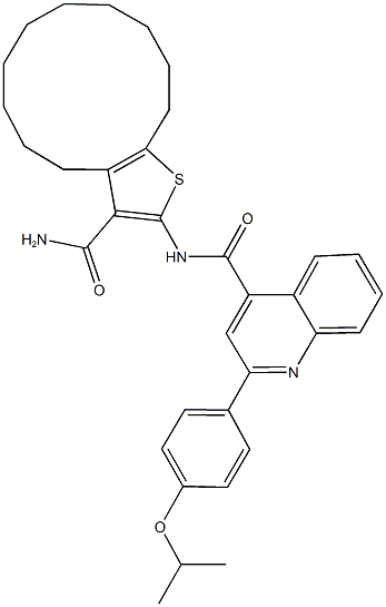 N-[3-(aminocarbonyl)-4,5,6,7,8,9,10,11,12,13-decahydrocyclododeca[b]thien-2-yl]-2-(4-isopropoxyphenyl)-4-quinolinecarboxamide Struktur