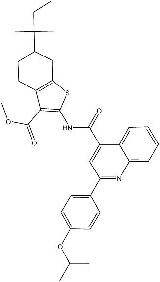 methyl 2-({[2-(4-isopropoxyphenyl)-4-quinolinyl]carbonyl}amino)-6-tert-pentyl-4,5,6,7-tetrahydro-1-benzothiophene-3-carboxylate Struktur