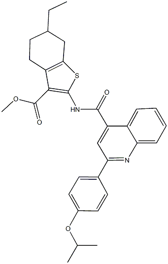 methyl 6-ethyl-2-({[2-(4-isopropoxyphenyl)-4-quinolinyl]carbonyl}amino)-4,5,6,7-tetrahydro-1-benzothiophene-3-carboxylate Struktur