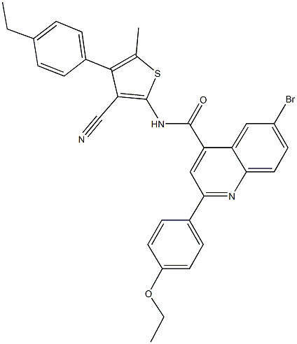 6-bromo-N-[3-cyano-4-(4-ethylphenyl)-5-methyl-2-thienyl]-2-(4-ethoxyphenyl)-4-quinolinecarboxamide Struktur