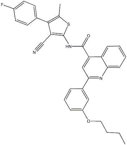 2-(3-butoxyphenyl)-N-[3-cyano-4-(4-fluorophenyl)-5-methyl-2-thienyl]-4-quinolinecarboxamide Struktur