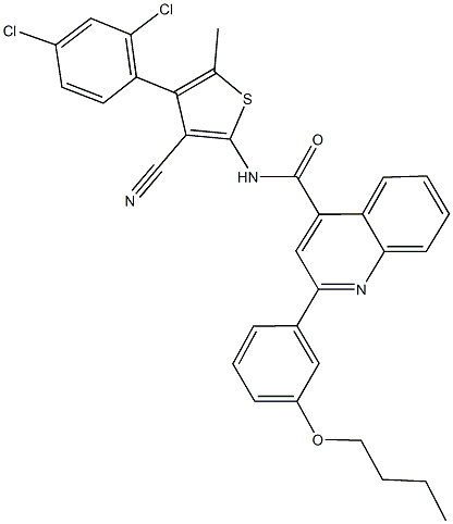 2-(3-butoxyphenyl)-N-[3-cyano-4-(2,4-dichlorophenyl)-5-methyl-2-thienyl]-4-quinolinecarboxamide Struktur