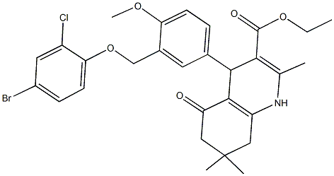 ethyl 4-{3-[(4-bromo-2-chlorophenoxy)methyl]-4-methoxyphenyl}-2,7,7-trimethyl-5-oxo-1,4,5,6,7,8-hexahydro-3-quinolinecarboxylate Struktur