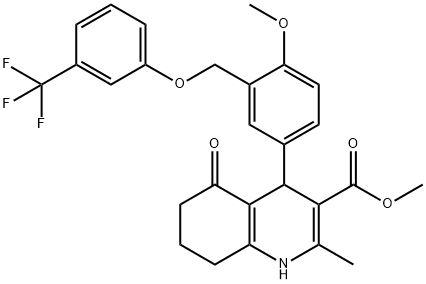 methyl 4-(4-methoxy-3-{[3-(trifluoromethyl)phenoxy]methyl}phenyl)-2-methyl-5-oxo-1,4,5,6,7,8-hexahydro-3-quinolinecarboxylate Struktur