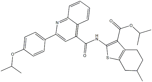 isopropyl 2-({[2-(4-isopropoxyphenyl)-4-quinolinyl]carbonyl}amino)-6-methyl-4,5,6,7-tetrahydro-1-benzothiophene-3-carboxylate Struktur