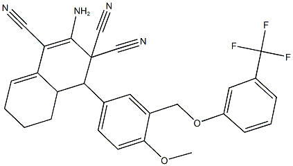 2-amino-4-(4-methoxy-3-{[3-(trifluoromethyl)phenoxy]methyl}phenyl)-4a,5,6,7-tetrahydro-1,3,3(4H)-naphthalenetricarbonitrile Struktur