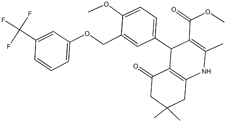 methyl 4-(4-methoxy-3-{[3-(trifluoromethyl)phenoxy]methyl}phenyl)-2,7,7-trimethyl-5-oxo-1,4,5,6,7,8-hexahydro-3-quinolinecarboxylate Struktur