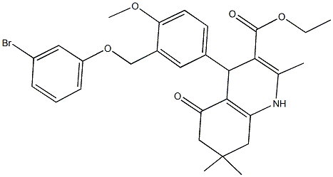 ethyl 4-{3-[(3-bromophenoxy)methyl]-4-methoxyphenyl}-2,7,7-trimethyl-5-oxo-1,4,5,6,7,8-hexahydro-3-quinolinecarboxylate Struktur