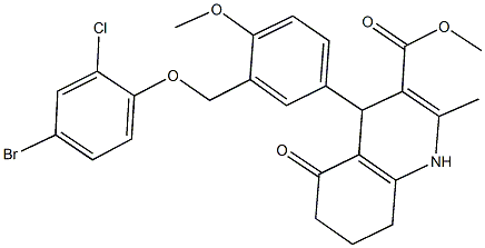 methyl 4-{3-[(4-bromo-2-chlorophenoxy)methyl]-4-methoxyphenyl}-2-methyl-5-oxo-1,4,5,6,7,8-hexahydro-3-quinolinecarboxylate Struktur