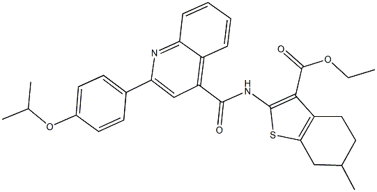 ethyl 2-({[2-(4-isopropoxyphenyl)-4-quinolinyl]carbonyl}amino)-6-methyl-4,5,6,7-tetrahydro-1-benzothiophene-3-carboxylate Struktur